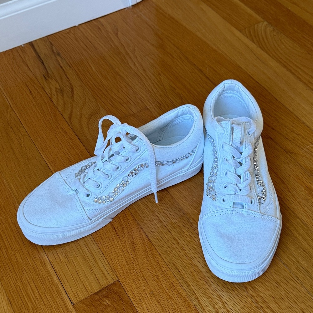 Vans White Sneakers with bedazzled sequins